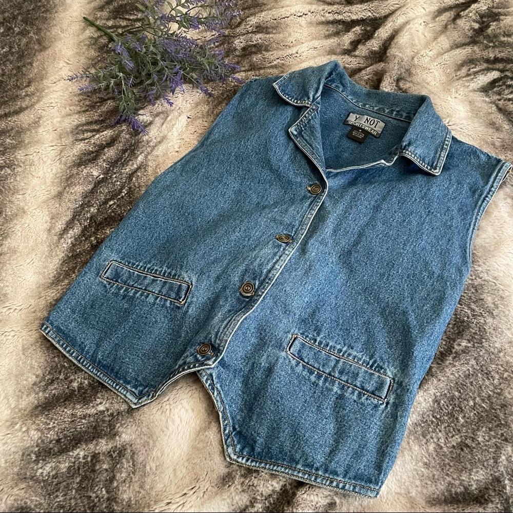 SOLD Vintage 💗 Y NOT Sportswear Blue Denim Vest with Pockets Women's Size: Med - Picture 3 of 10